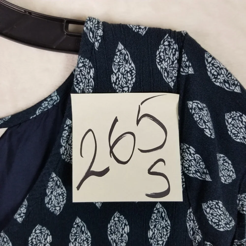 Garnet Hill Dress Womens Small Navy Blue Leaf Print V-Neck Ecovero Viscose Shift